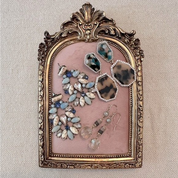 Boho Chic Set of 3 Statement Earrings Tortoise Shell Resin, Glass, Rhinestones - Picture 3 of 13